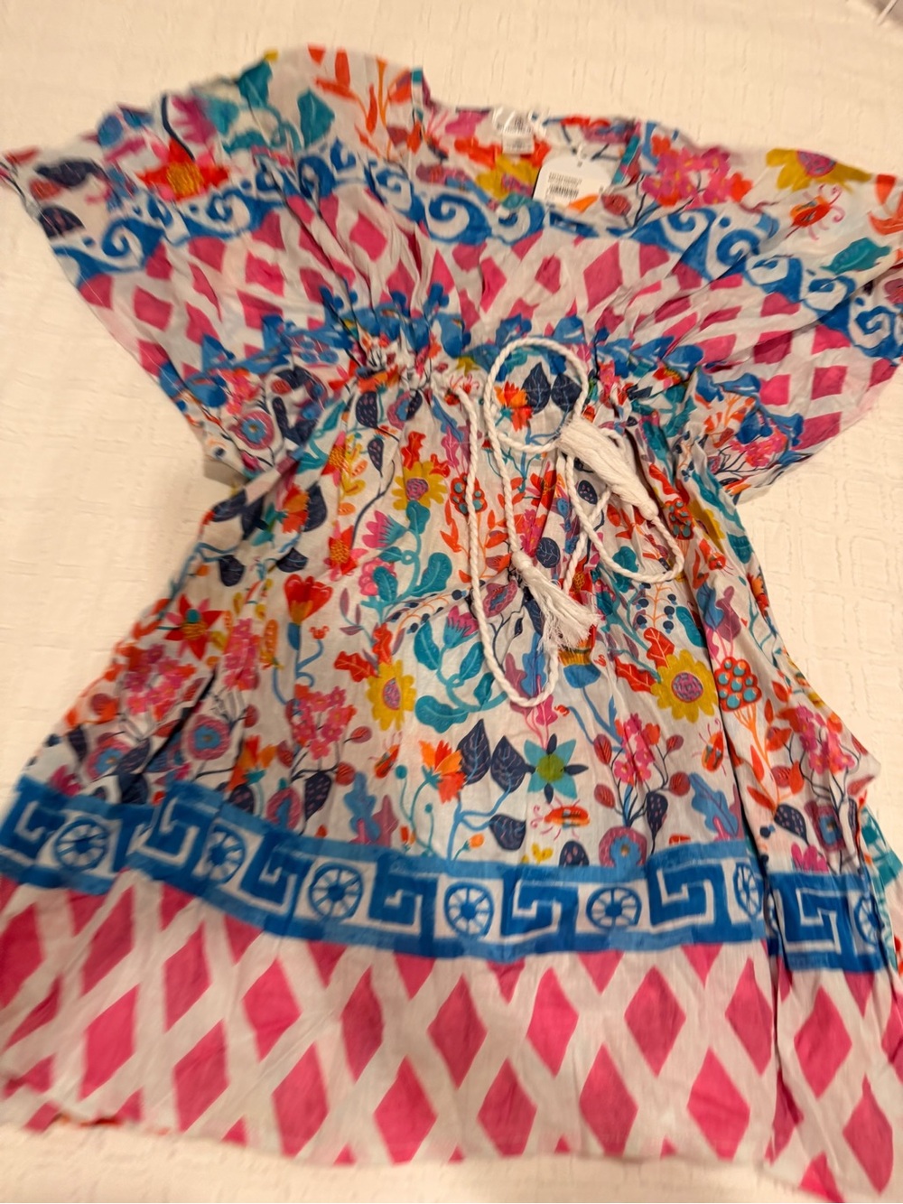 Women’s Bright Floral Tie-Waist Dress - Pink & Blue
